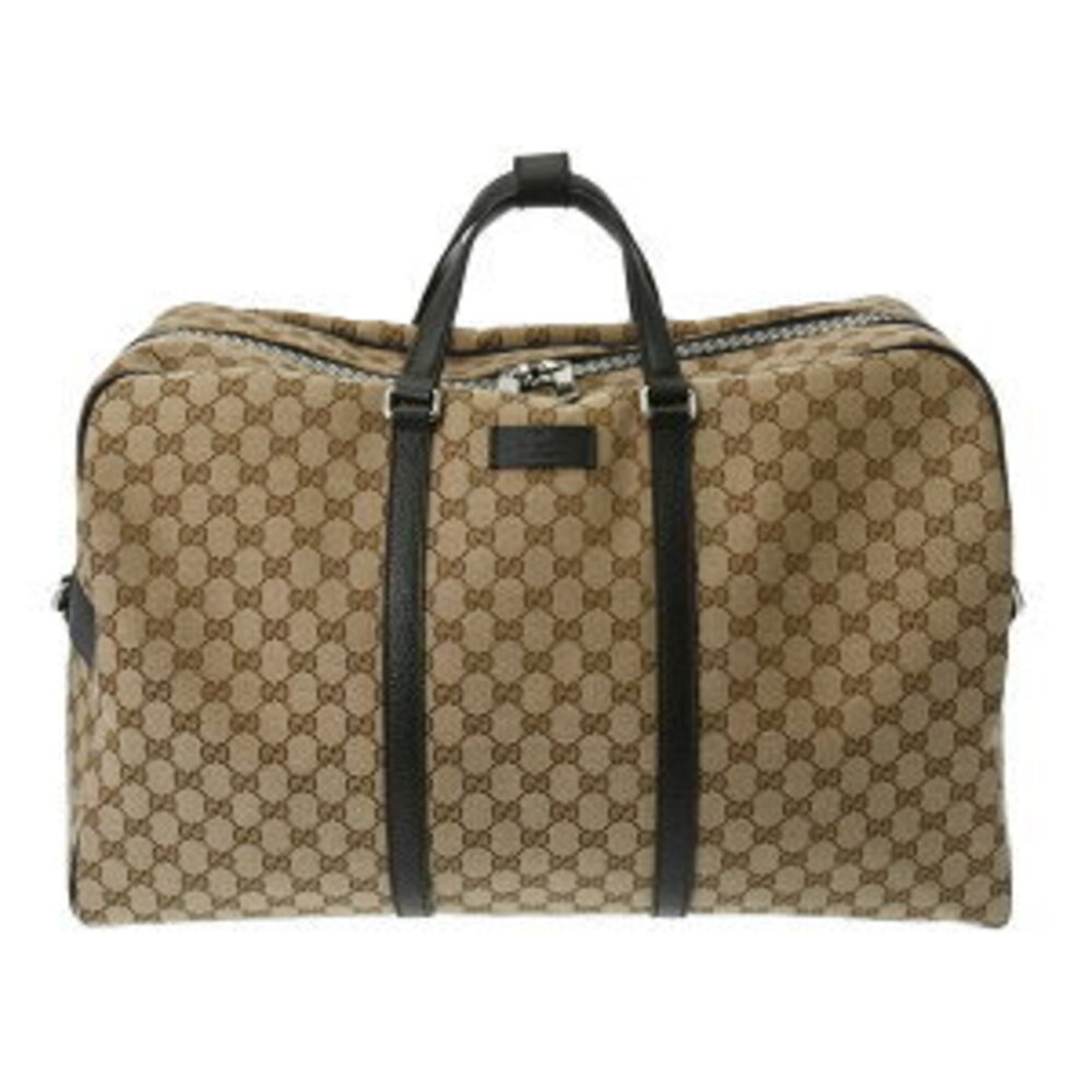 Gucci GG Canvas Leather Boston Bag Beige Ebony Brown